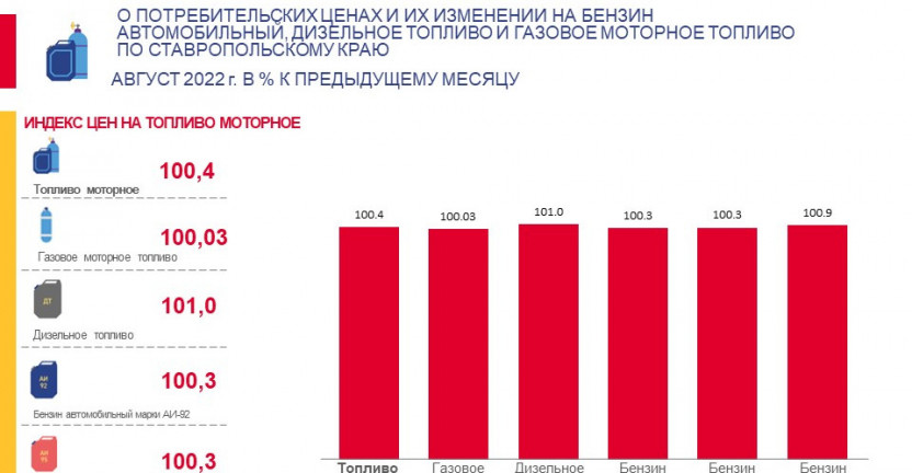 О потребительских ценах и их изменении на бензин и топливо по Ставропольскому краю в августе 2022 г.